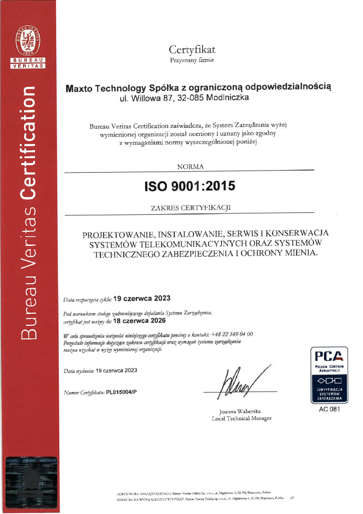 thumbnail of MAXTO Technology Certyfikat
